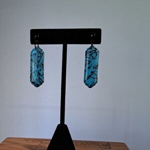 Blue and Black Marbled Earrings Turquoise Clay Handmade Posts Nickel Free Handma